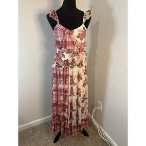 Shein Vintage-Inspired Floral & Plaid Cottagecore Maxi Dress,EUC, M